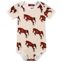 31114 - Organic Cotton Baby One Piece or Onesie in the Natural Horse or Stallion or Mare Print by Milkbarn Kids