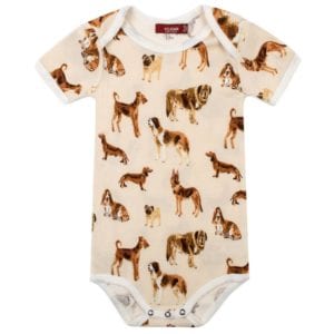 Organic Cotton Baby One Piece or Onesie in the Natural Dog or Puppy Print by Milkbarn Kids