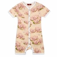 32112 - Bamboo Baby Shortall, Playsuit or Short Overalls in the Water Lily Print by Milkbarn Kids