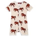 Organic Cotton Baby Shortall, Playsuit or Short Overalls in the Natural Horse or Stallion or Mare Print by Milkbarn Kids