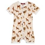 Organic Cotton Baby Shortall, Playsuit or Short Overalls in the Natural Dog Print by Milkbarn Kids