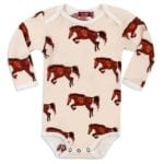 Organic Cotton Baby Long Sleeve One Piece or Onesie in the Natural Horse or Stallion or Mare Print by Milkbarn Kids