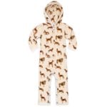 Milkbarn Kids Organic Cotton Hooded Romper or Jumpsuit in the Natural Dog Print