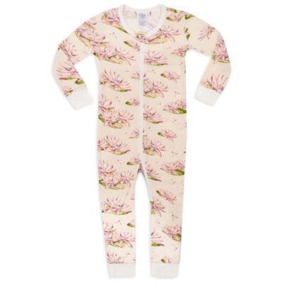 Bamboo Baby Zipper Pajamas or PJs in the Water Lily Print by Milkbarn Kids