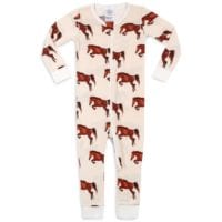 38114 - Organic Cotton Baby Zipper Pajamas or PJs in the Natural Horse or Stallion or Mare Print by Milkbarn Kids