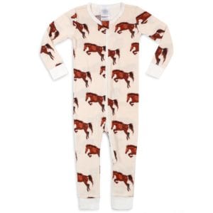 Organic Cotton Baby Zipper Pajamas or PJs in the Natural Horse or Stallion or Mare Print by Milkbarn Kids