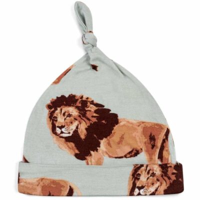 Bamboo Baby Knotted Hat or Beanie in the Lion Wildlife Print by Milkbarn Kids