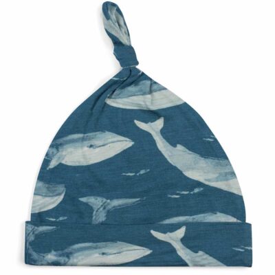 Bamboo Baby Knotted Hat or Beanie in the Blue Whale Ocean Print by Milkbarn Kids