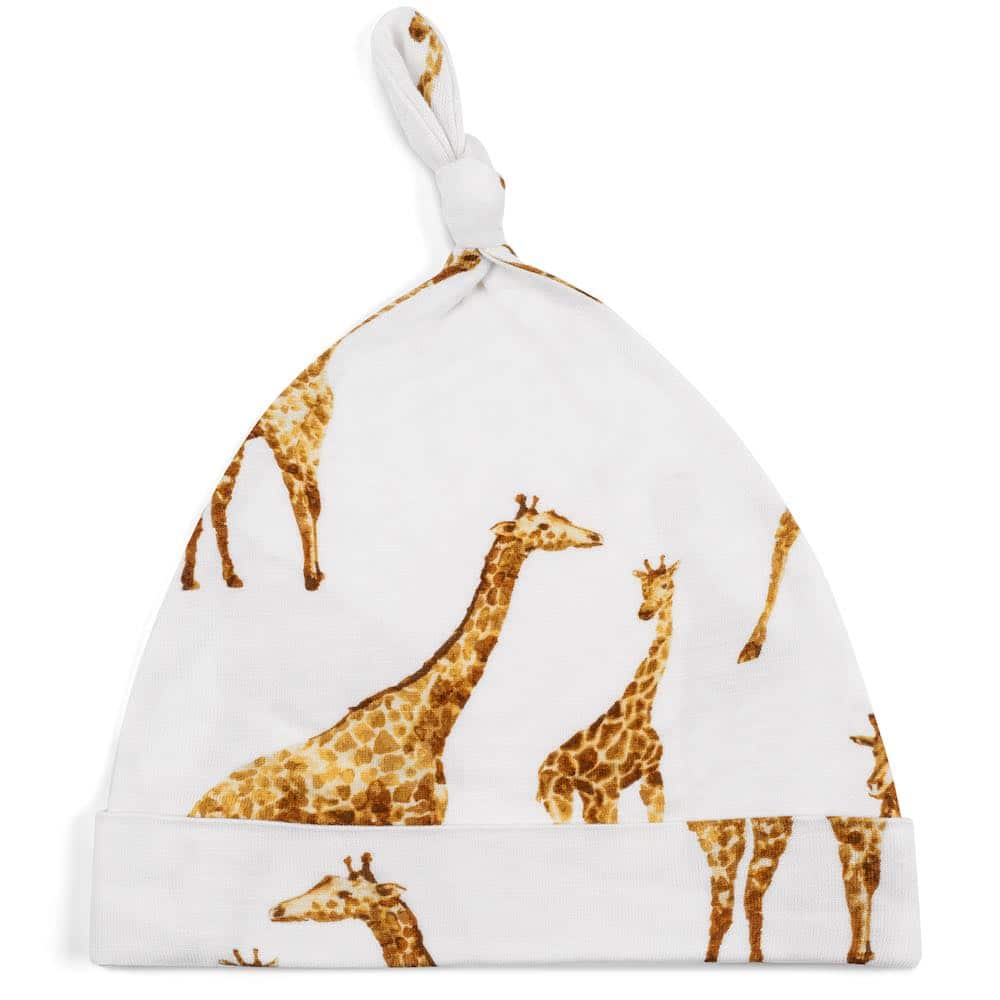 Bamboo Baby Knotted Hat or Beanie in the Orange Giraffe Print by Milkbarn Kids