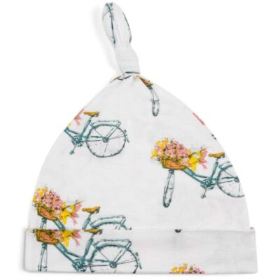 Bamboo Baby Knotted Hat or Beanie in the Floral Bicycle Print by Milkbarn Kids