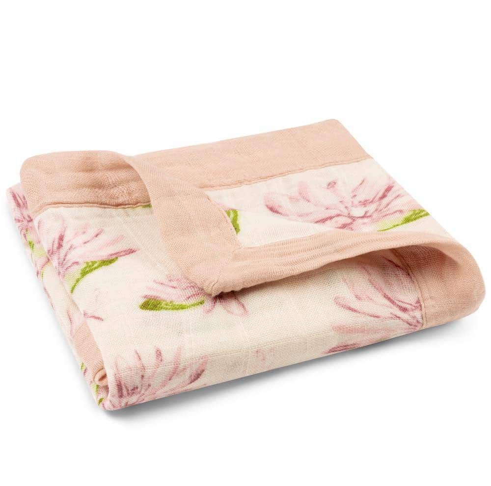 Bamboo and Organic Cotton Mini Lovey Baby Security Blanket in the Water Lily Print by Milkbarn Kids Folded