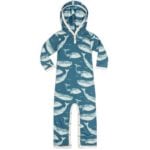 Bamboo Baby Hooded Romper or Jumpsuit in the Blue Whale Print by Milkbarn Kids