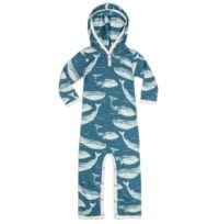 36104 - Bamboo Baby Hooded Romper or Jumpsuit in the Blue Whale Print by Milkbarn Kids