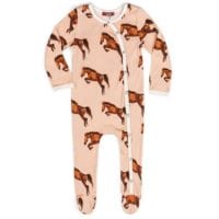37106 - Baby and Newborn Organic Cotton Footed Romper in the Horse Print by Milkbarn Kids