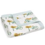 Big Lovey Organic Cotton and Bamboo Blanket in the Floral Bicycle Print by Milkbarn Kids