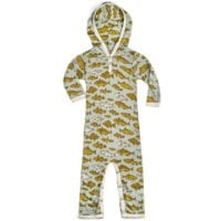 36092 - Bamboo Baby Hooded Romper or Jumpsuit in the Blue Fish Print by Milkbarn Kids