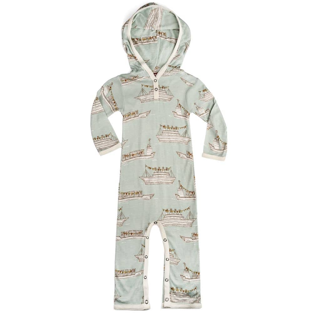 Bamboo Jersey Hooded Zippered Romper in Forest