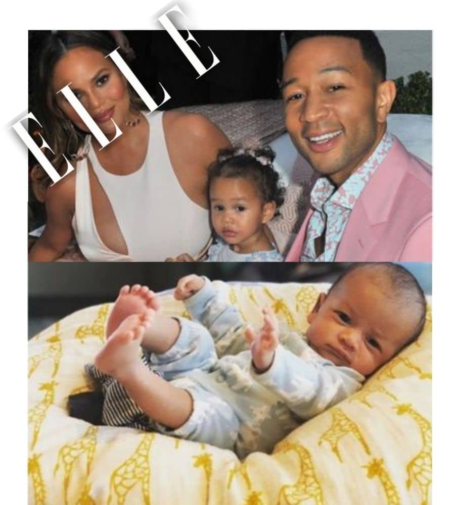 Elle Magazine Feature Chrissy Tiegen and John Legend's baby Boy Miles With the Milkbarn Organic Cotton Muslin Swaddle