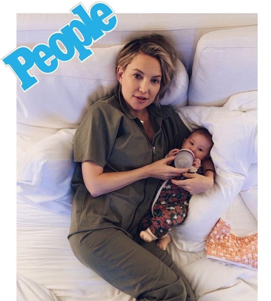 People Magazine Features Kate Hudson and baby Daughter Rani Wearing the Milkbarn Bamboo Zipper Pajamas.