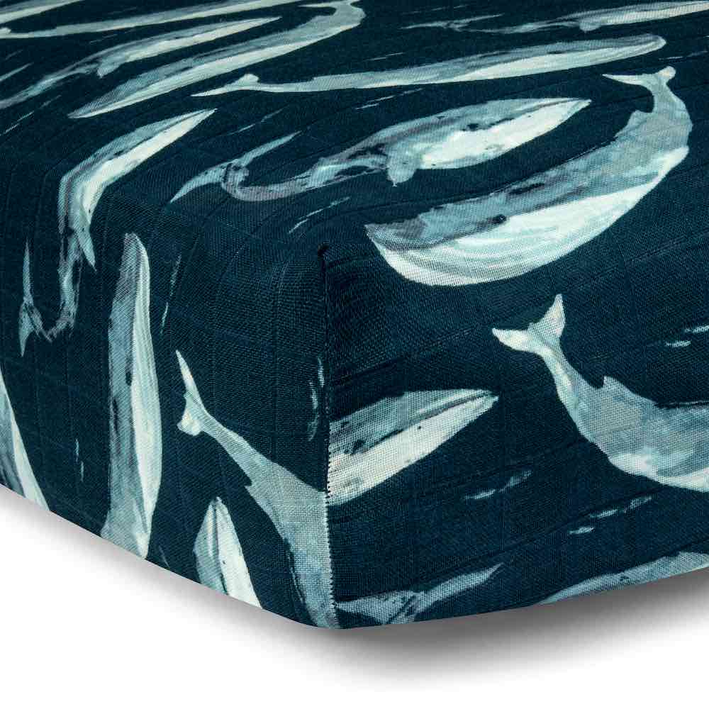Blue Whale Bamboo Fitted Crib Sheet by Milkbarn Kids