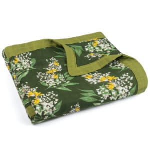 Green Floral Muslin Big Lovey Blanket by Milkbarn Kids