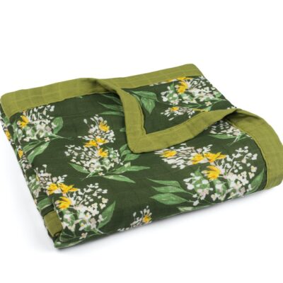 Green Floral Muslin Big Lovey Blanket by Milkbarn Kids