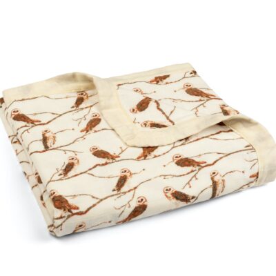 Owl Muslin Big Lovey Blanket Folded by Milkbarn Kids