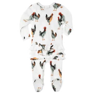 Chicken Organic Cotton Rear Ruffle Zipper Footed Romper by Milkbarn Kids