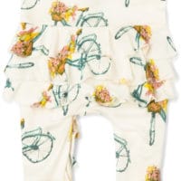 Floral Bicycle Bamboo Rear Detail Ruffle Zipper Footed Romper by Milkbarn Kids