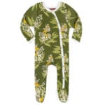 Green Floral Bamboo Footed Romper by Milkbarn Kids