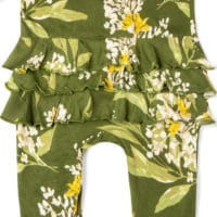 Green Floral Bamboo Rear Ruffles Zipper Footed Romper by Milkbarn Kids