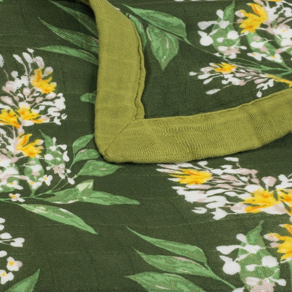 Green Floral Big Lovey Three-Layer Muslin Blanket, MILKBARN Kids