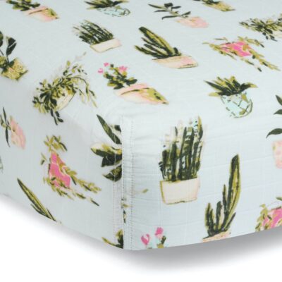 Potted Plants Bamboo Muslin Fitted Crib Sheet by Milkbarn Kids