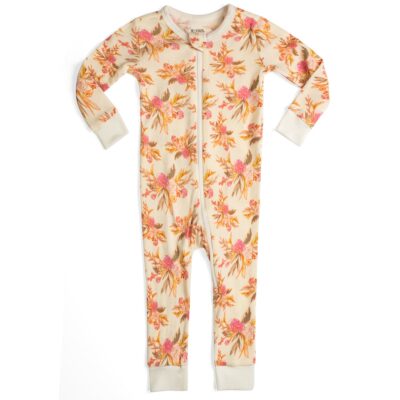 Organic Cotton Zipper Pajama in the Vintage Floral print by Milkbarn Kids