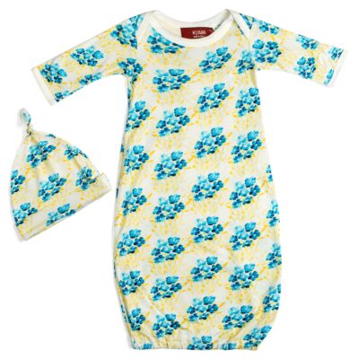 Sky Floral Bamboo Newborn Gown and Hat Set