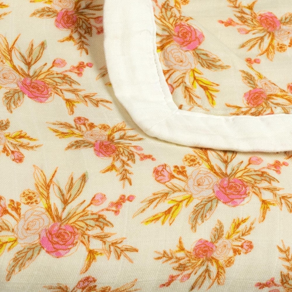 Vintage Floral Big Lovey Muslin Blanket Folded Detail
