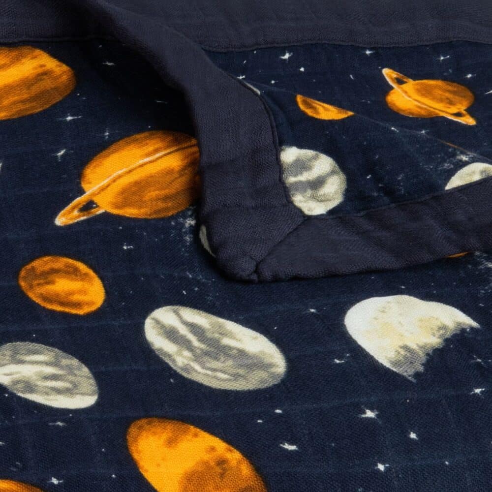 Planets Big Lovey Muslin Blanket Detail by Milkbarn