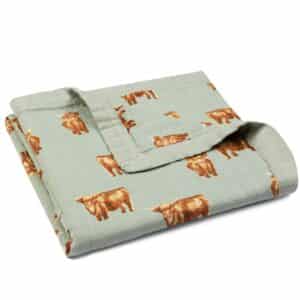 Highland Cow Big Lovey Three Layer Bamboo and Organic Cotton Folded Baby Blanket by Milkbarn Kids