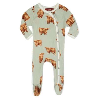 Highland Cow Bamboo Snap Footed Romper by Milkbarn