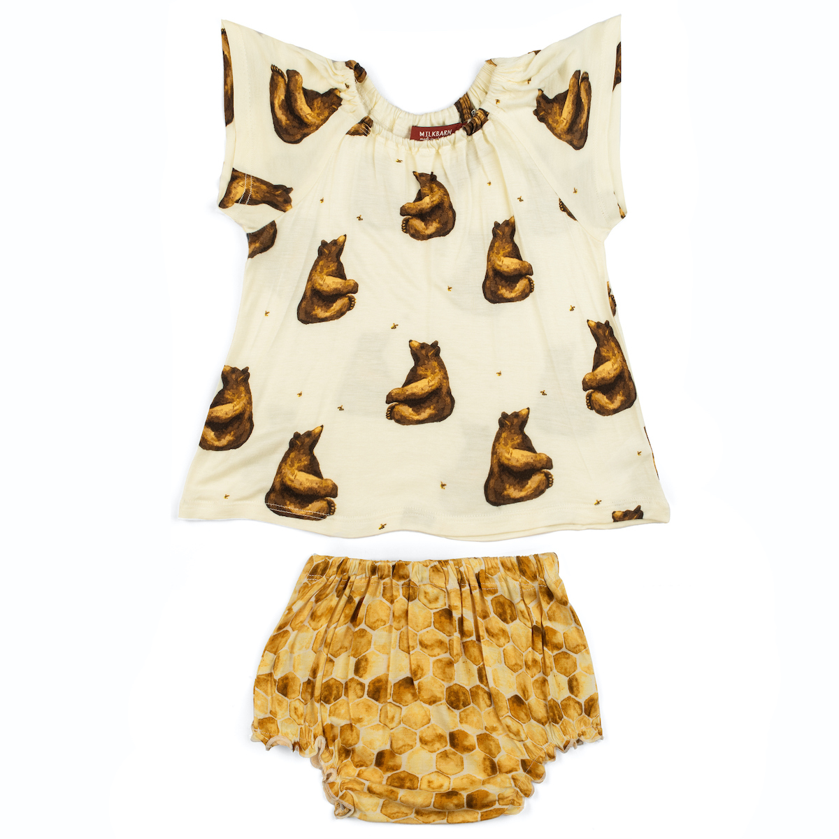 14137 - Honey Bear Bamboo Dress and Honeycomb Bloomer Set