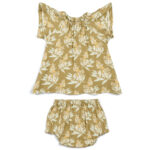 14139 - Gold Floral Bamboo Dress and Bloomer Set