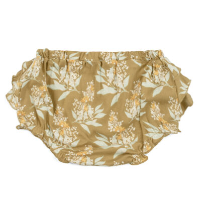25139 - Gold Floral Organic Cotton Ruffle Bloomers Front