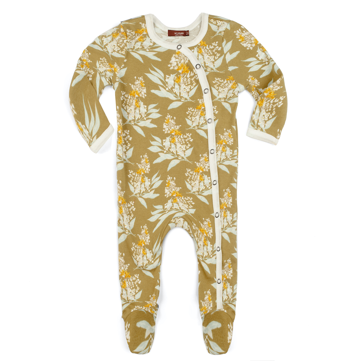 37139 - Gold Floral Organic Cotton Snap Footed Romper
