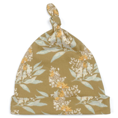 43139 - Gold Floral Organic Cotton Knotted Beanie Hat