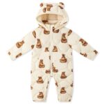 Honey Bear Lightweight Quilted Down Hooded Jumpsuit