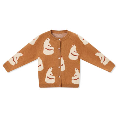 Honey Bear Knitted Birdseye Jacquard Cardigan Front