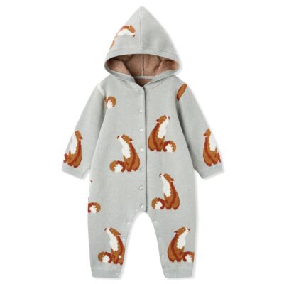 Fox Cashmere Knit Hooded Jumpsuit Front