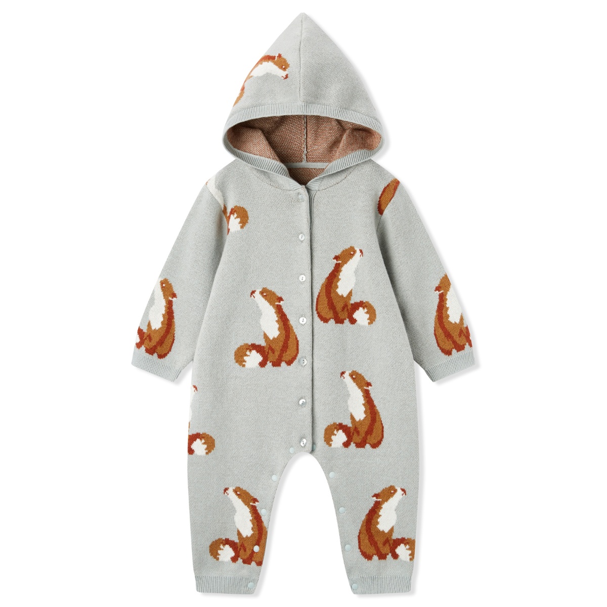 Fox Knitted Birdseye Jacquard Hooded Jumpsuit